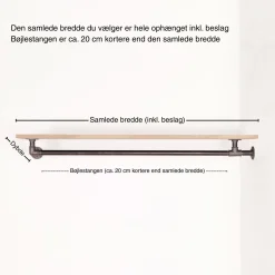 Bøjlestang LIAM sort med messing og hylde