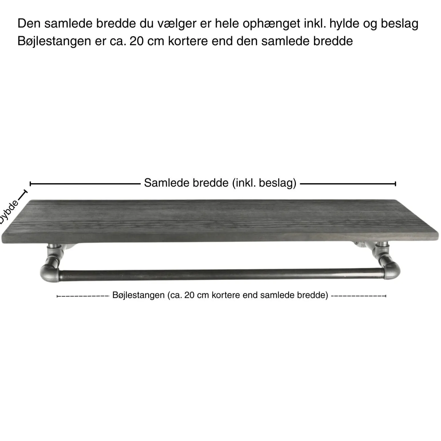 Bøjlestang SARA sort med hylde