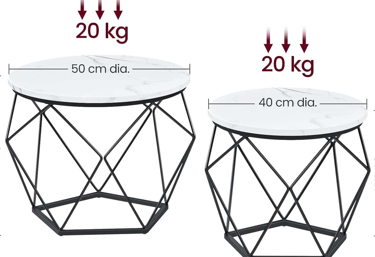 Sofia sengebord/sofabord/sidebord - 2 stk.- Hvid med sort stæl