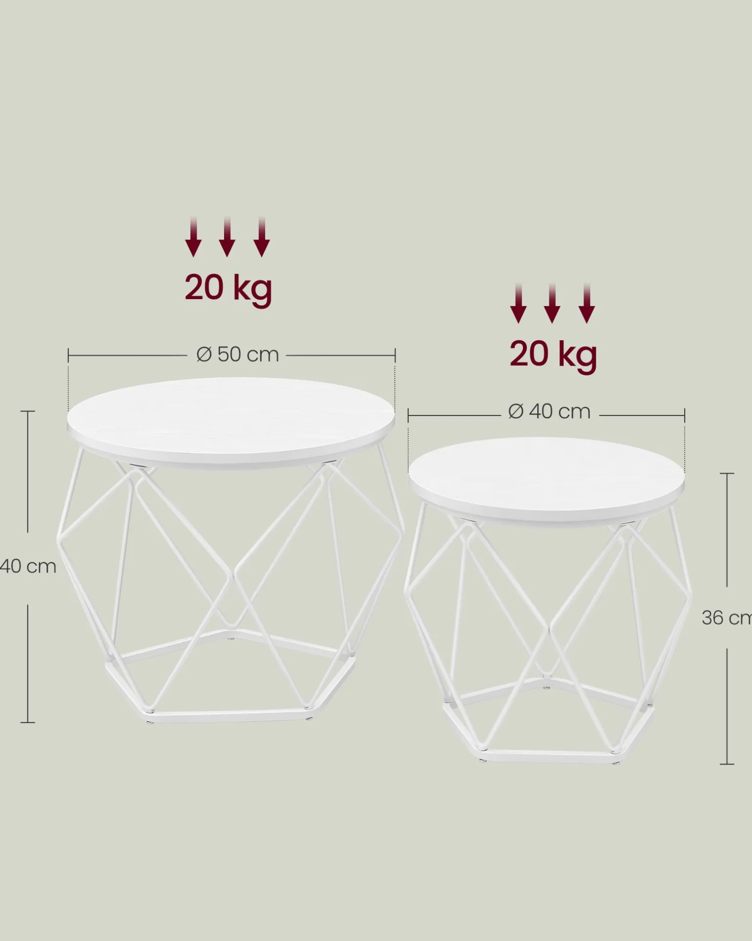 Sofia sengebord/sofabord/sidebord - 2 stk.- Hvid