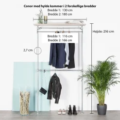 Tøjstativ CONOR sølv med hylde