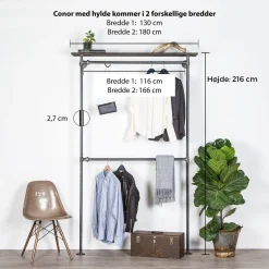 Tøjstativ CONOR sort med hylde