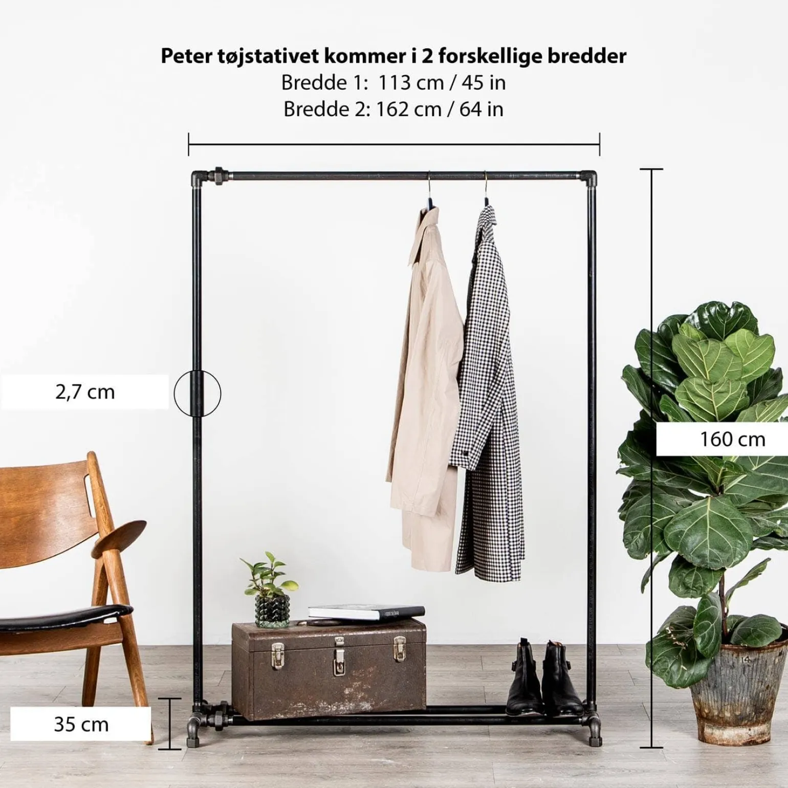 Tøjstativ PETER sort med messing - bestil på specialmål