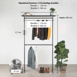 Tøjstativ VINCENT sort med hylde