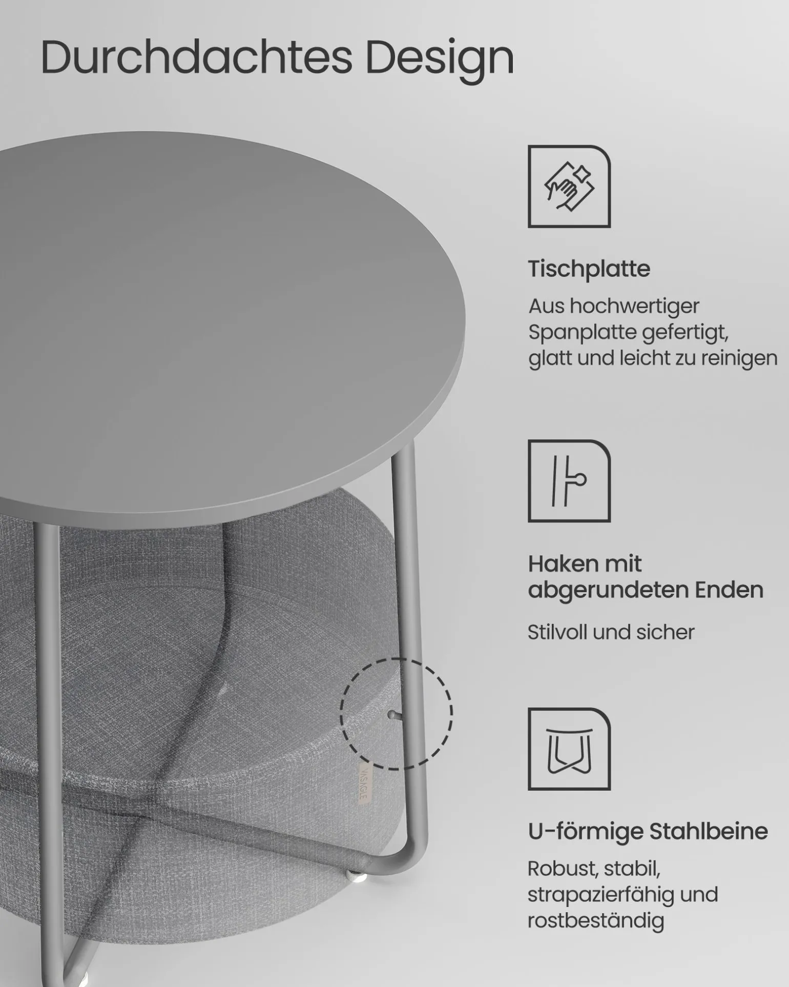 William senge- og sidebord - Grå/grå kurv
